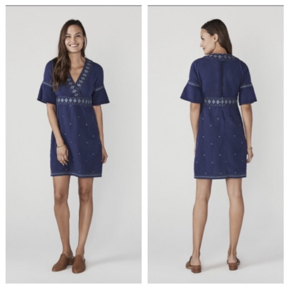 Faherty Blue Embroidered Dress